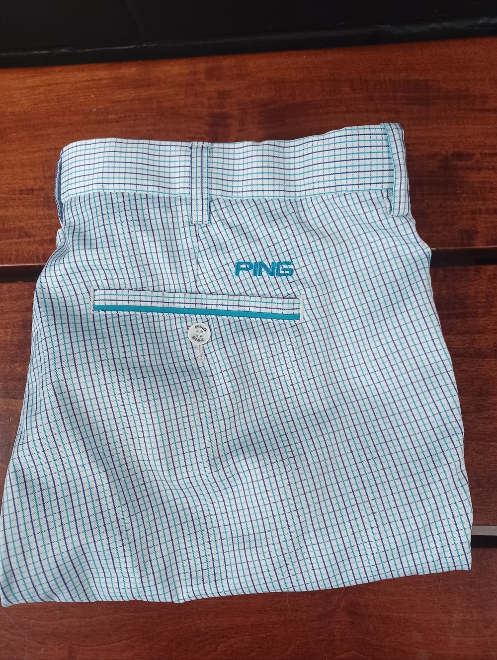 PING Mens W34 Golf Shorts Teal / White / Purple Windowpane Plaid Sportswear